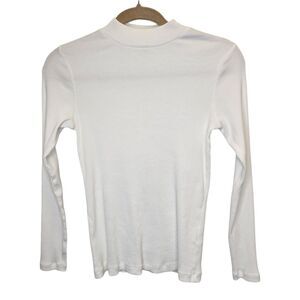 MUJI Women's XS White Ribbed Long Sleeve Mock Neck Top